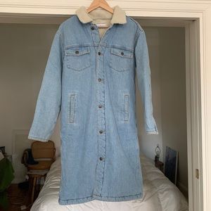 Aritzia Tna light-wash denim shearling coat